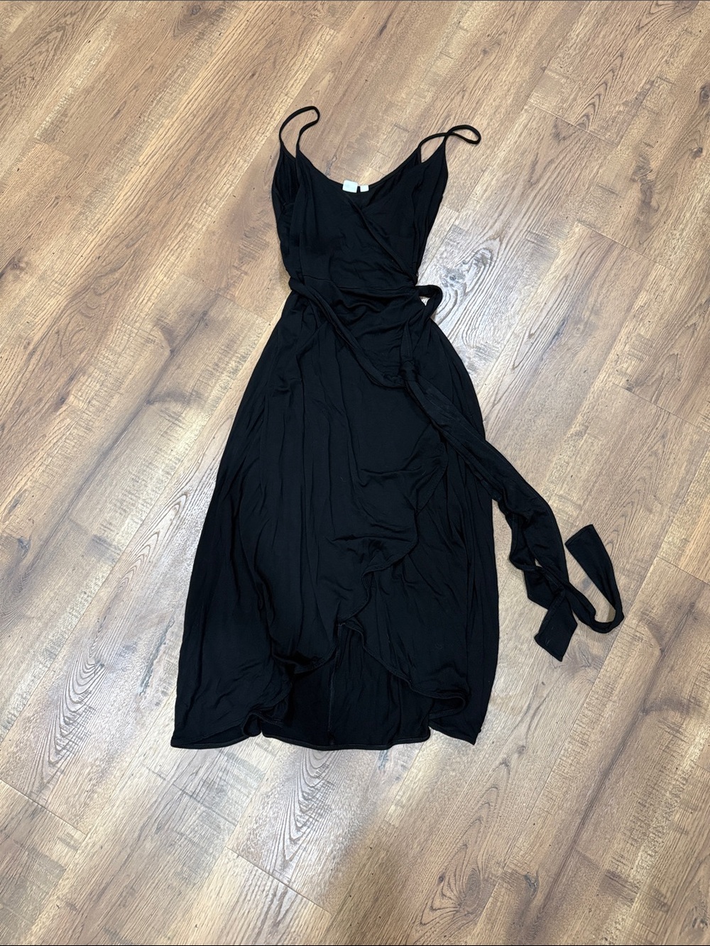 GAP Black Sleeveless Wrap Midi Dress with Waist Tie
